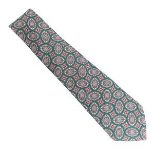 Andre Valetino Men Necktie 100% Silk Geometric Green Multi 58x3.5 - NWT - USA
